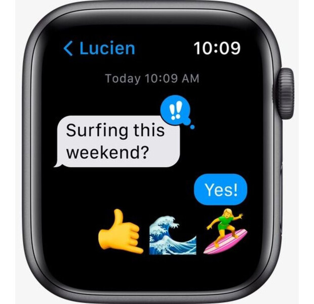 Carcasă Apple Watch SE GPS de 44 mm, gri spațial, din aluminiu, cu bandă sport Midnight (MKQ63)